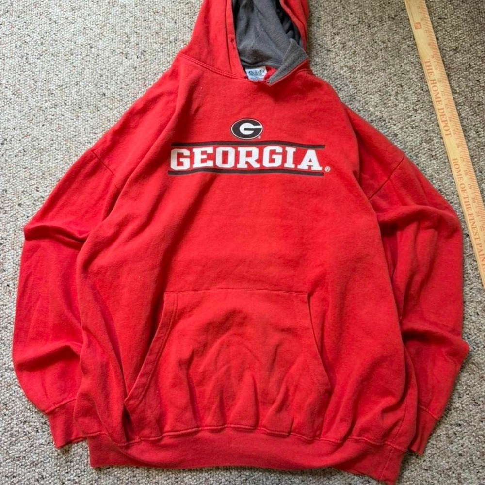 Vintage Georgia Bulldogs Red Hoodie Spellout Logo NCAA Sweatshirt XXL